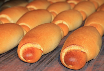 Baked loaf of bread in the bakery