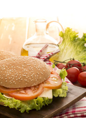 vegetable sandwich on the wooden table