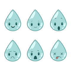 set of water drops with emotions