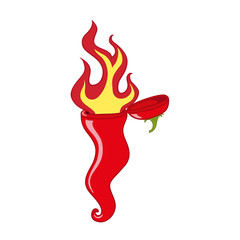 Vector illustration of red hot pepper with flames
