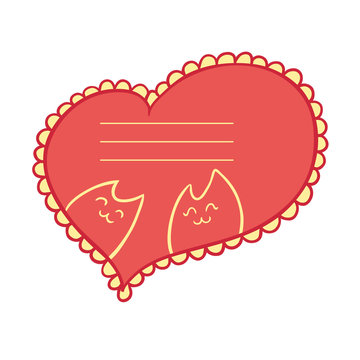 Template for the text in the form of heart with cats inside.