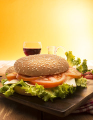 vegetable sandwich on the wooden table