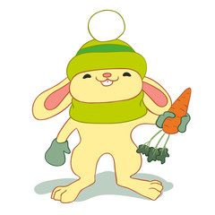 cute bunny with carrot on white background