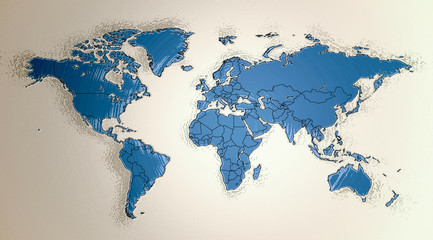 Fototapeta na wymiar Weltkarte flüssig mit Grenzen- blau