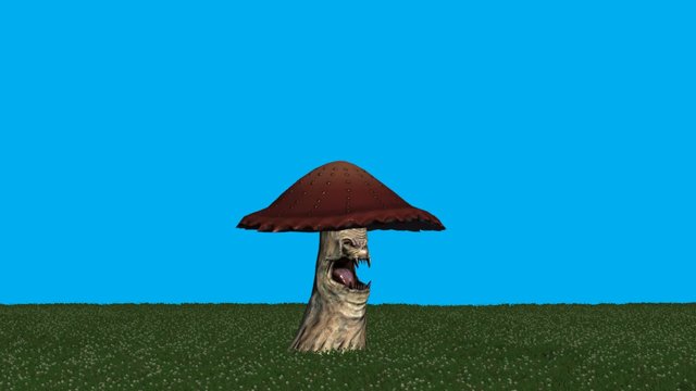 angry brown mushroom appears and dies - blue screen