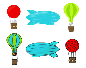 Vector drawing balloon and airship isolated