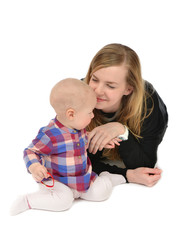 Young mother woman holding in her arms child baby kid girl