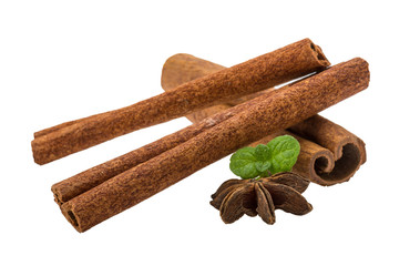 Cinnamon with mint leaf and star-anise