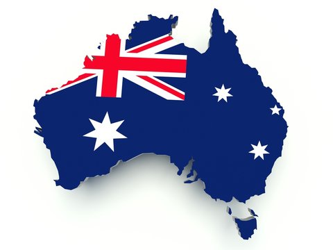 Map of Australia with flag colors. 3d render