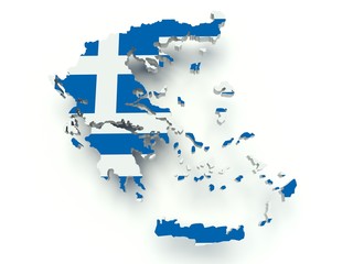 Map of Greece with flag colors. 3d render