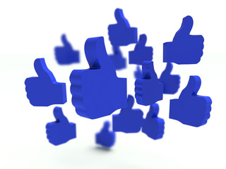 Group of blue thumbs up signs. 3d render.