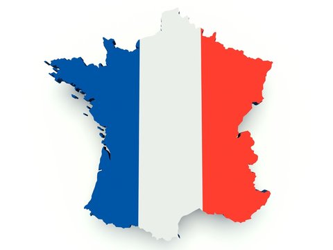 Map of France with flag colors. 3d render