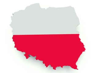 Map of Poland with flag colors. 3d render