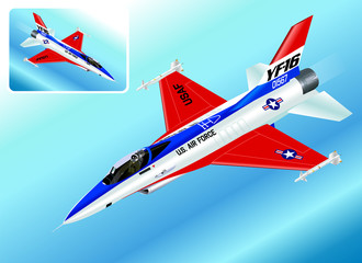 Detailed Isometric Illustration of an F-16 Falcon Fighter Jet