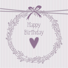 Romantic birthday card with lavender wreath, invitation, vector