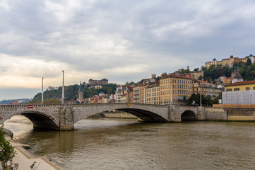 Fototapeta premium Lyon city on banks of Saone river - France