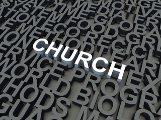 Word Church in white. Keyword concept.