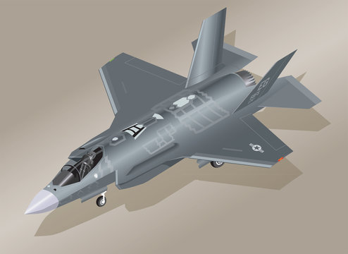Detailed Isometric Illustration Of An F-35 Lightning II Jet