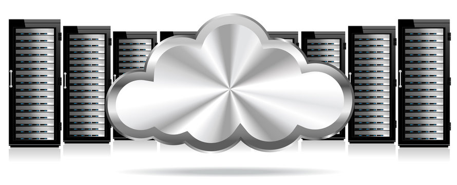 Row of Network Servers with Silver Cloud
