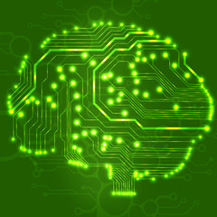 Circuit board computer style brain vector technology background
