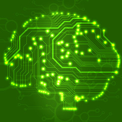 Circuit board computer style brain vector technology background