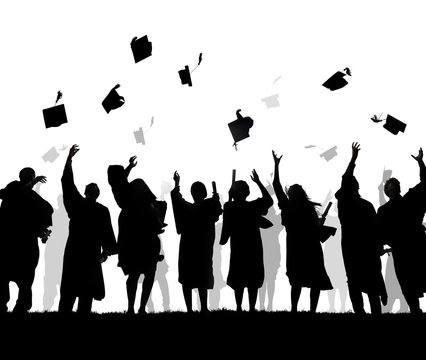 Silhouette of Graduating Students Throwing Caps In The Air
