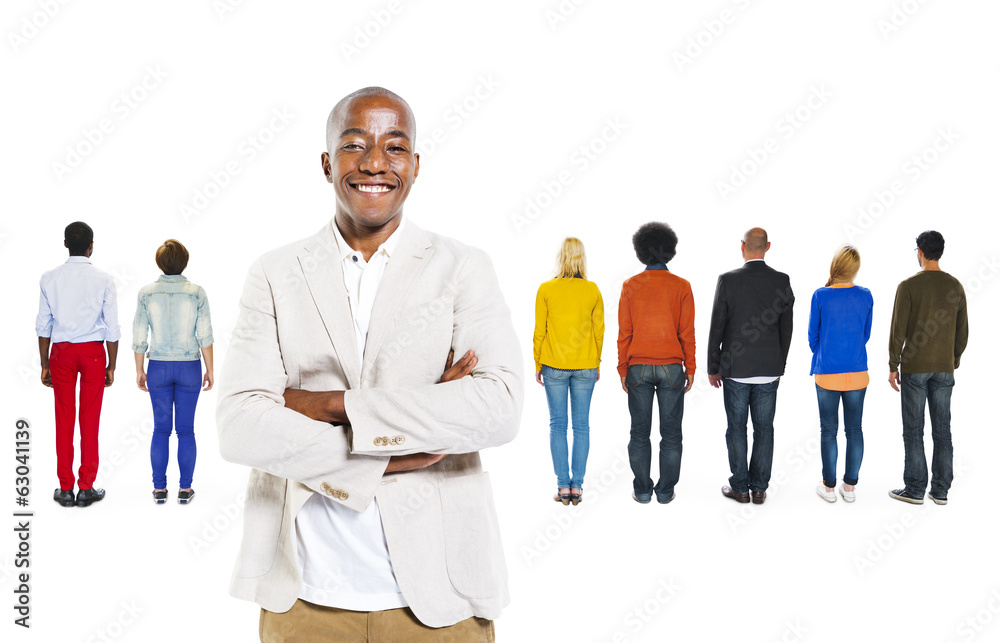 Wall mural African Man In Front with Multi-Ethnic People - Wall murals