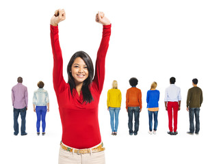 Fototapeta premium Asian Woman Celebrating With Group of People