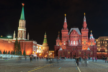 Moscow National Historic museum on the Red Square by night