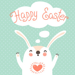 Happy Easter card with cute bunny.
