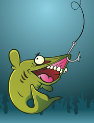 Fish on a Hook Cartoon Character