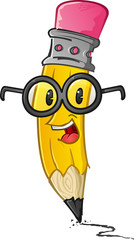 Pencil Nerd Cartoon Character