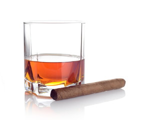 Whisky in a glass and a cigar