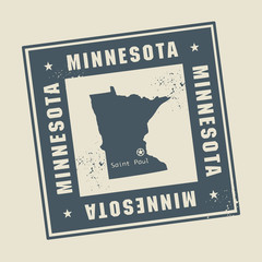 Grunge rubber stamp with name and map of Minnesota, USA