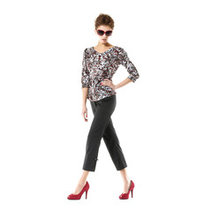 full-length portrait of a styled professional model