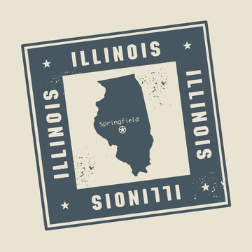Grunge rubber stamp with name and map of Illinois, USA