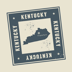 Grunge rubber stamp with name and map of Kentucky, USA