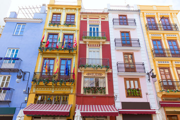 Fototapeta na wymiar Valencia colorful facades in front Mercado Central at Spain