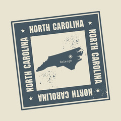 Grunge rubber stamp with name and map of North Carolina, USA