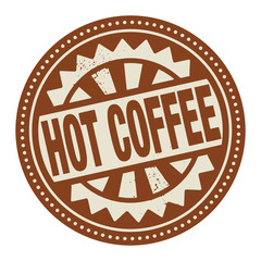 Abstract stamp or label with the text Hot Coffee written inside