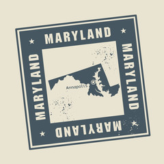 Fototapeta premium Grunge rubber stamp with name and map of Maryland, USA