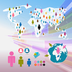 Vector People on Paper World Map - Social Media Connection