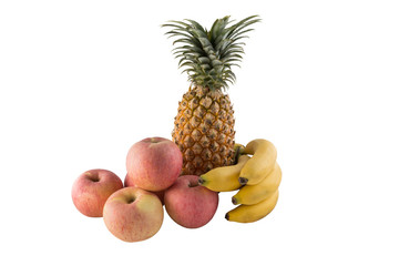 apple banana pineapple isolated on white