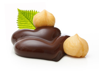 Chocolate with nuts on a white background