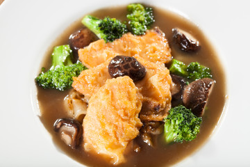 noodle with salmon, large stripe noodle with salmon and broccoli