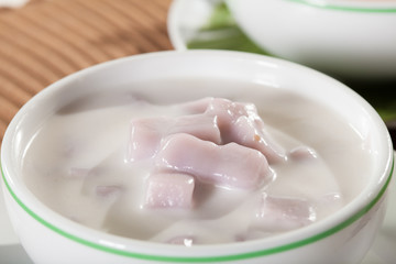 Thai dessert, Taro and corn flour in sweet coconut milk