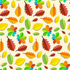 Obraz premium Colorful Vector Seamless Leaves Pattern