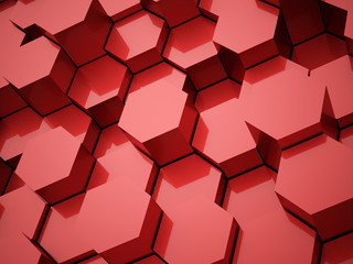 Red abstract hexagonal tubes background