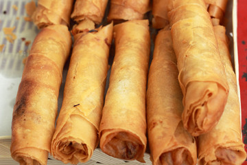 Fried spring rolls in the market