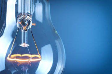 Close up glowing light bulb